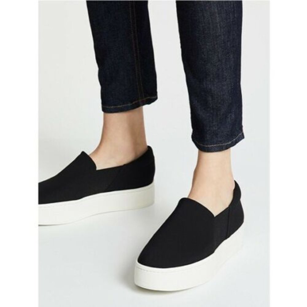 Vince Womens Warren Black Platform  Slip On Wool Sneaker Shoes Size 8 M
